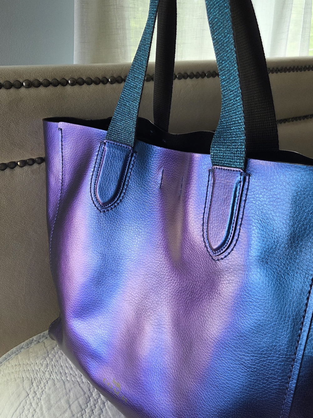 Coach Iridescent Purple-Blue Leather Tote - Picture 4 of 9